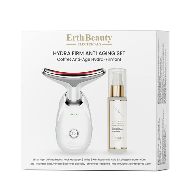 HYDRA FIRM ANTI AGING SET ( AGE -DEFYING FACE AND NECK MASSAGER -  WHITE WITH HA SERUM)