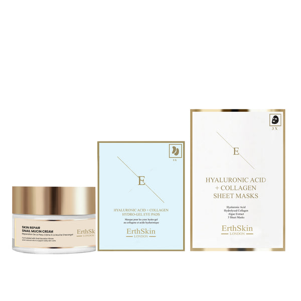 Skin Repair Snail Mucin Cream 50ml + Hyaluronic Acid + Collagen Hydrogel Eye Pads 5 X 2 + Hyaluronic Acid & Collagen Mask (3 Sheets)