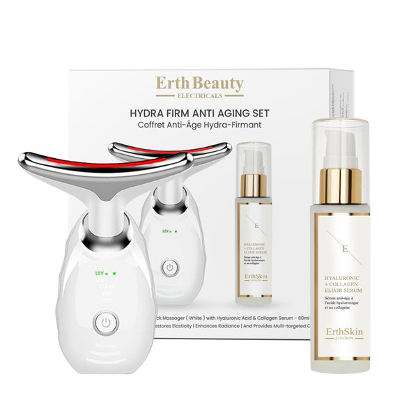 HYDRA FIRM ANTI AGING SET ( AGE -DEFYING FACE AND NECK MASSAGER -  WHITE WITH HA SERUM)