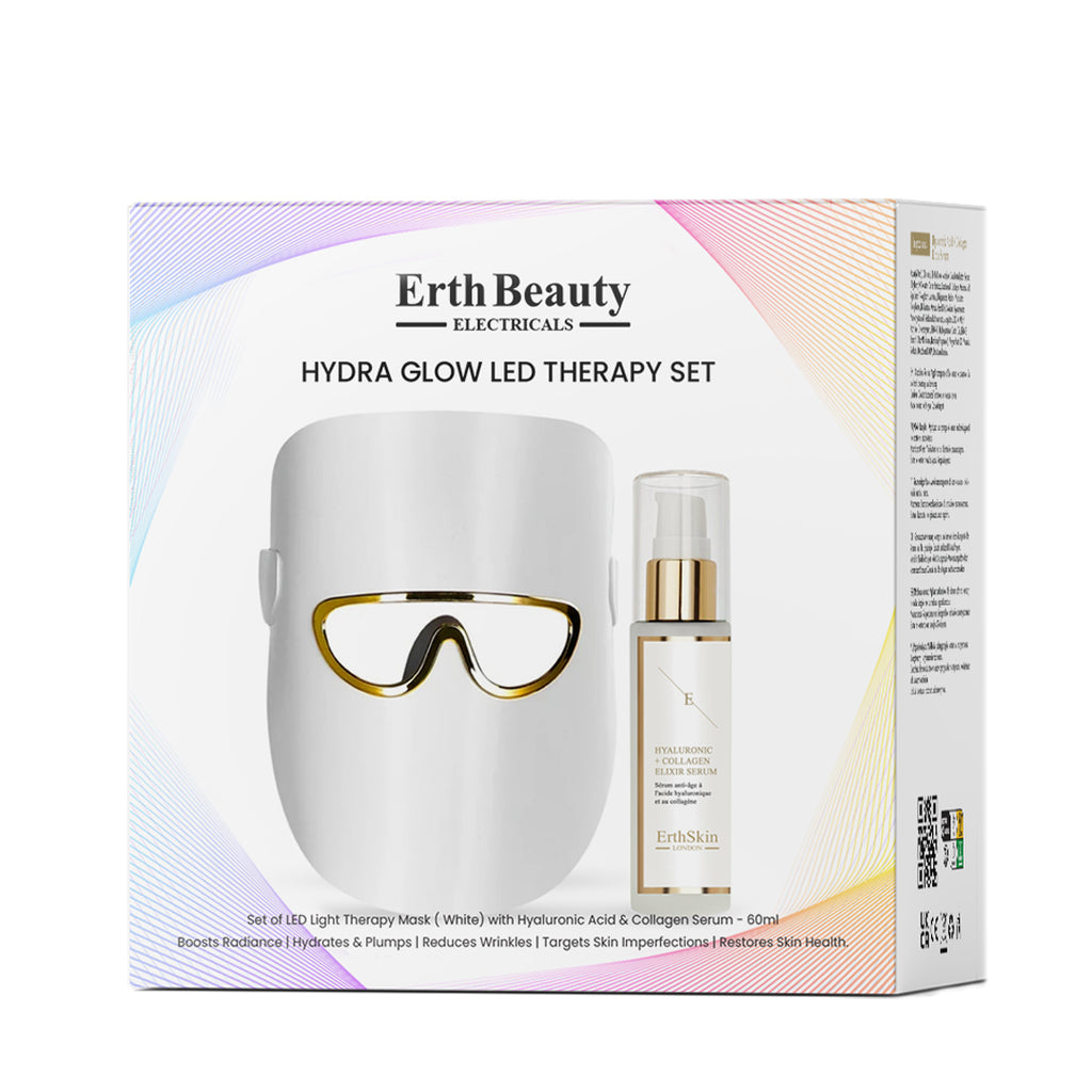 HYDRA GLOW LED THERAPY SET ( LED LIGHT THERAPY MASK white with HA Seru ...