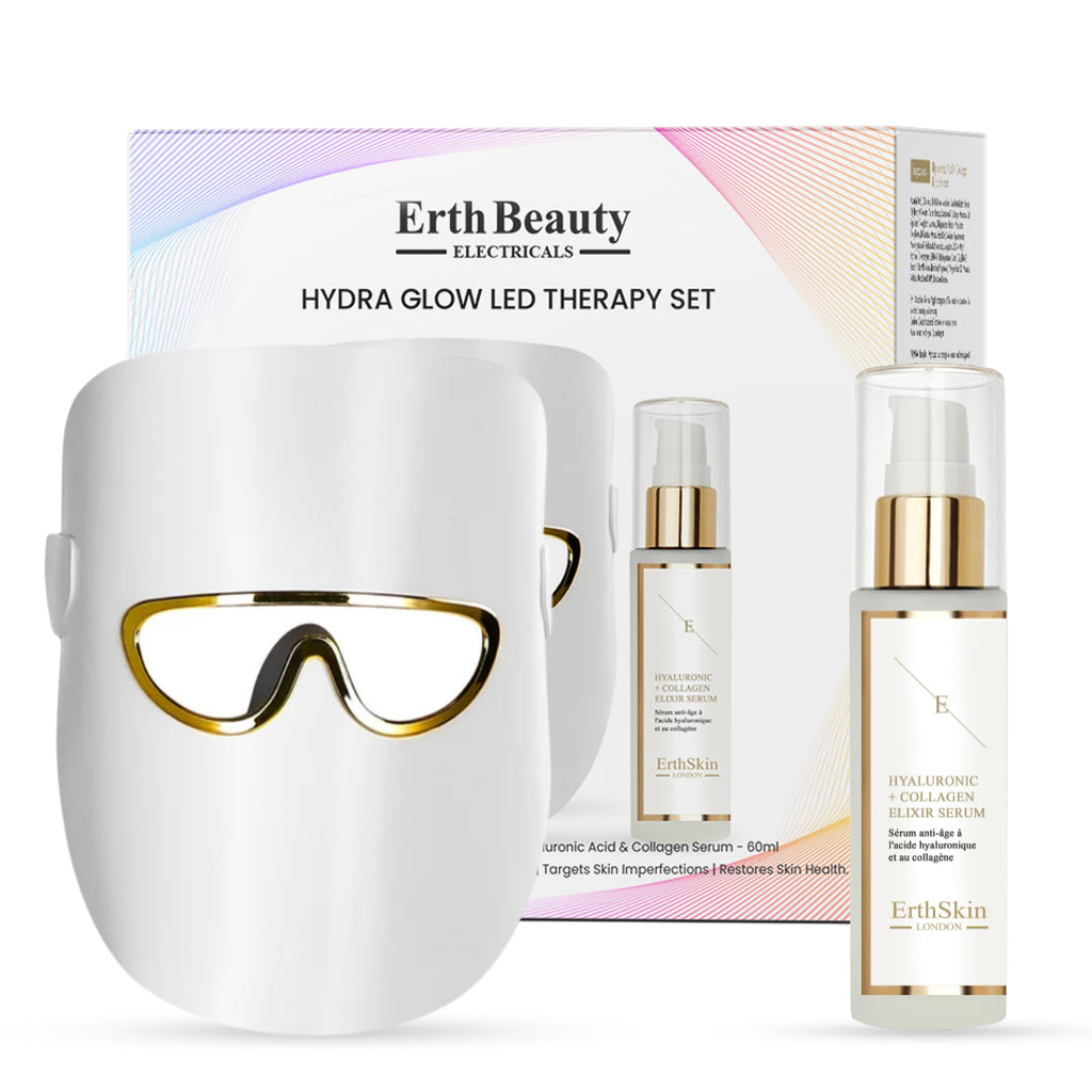 Hydra Glow LED Therapy Set (LED Light Therapy Mask White with HA Serum ...