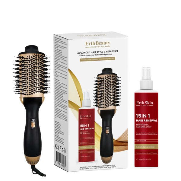 "ADVANCED HAIR STYLE & REPAIR SET (ALL-IN-ONE PROFESSIONAL HAIR BRUSH + 15-IN-1 HAIR SPRAY – 100ML)"