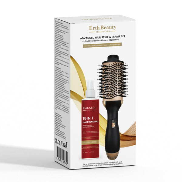 "ADVANCED HAIR STYLE & REPAIR SET (ALL-IN-ONE PROFESSIONAL HAIR BRUSH + 15-IN-1 HAIR SPRAY – 100ML)"