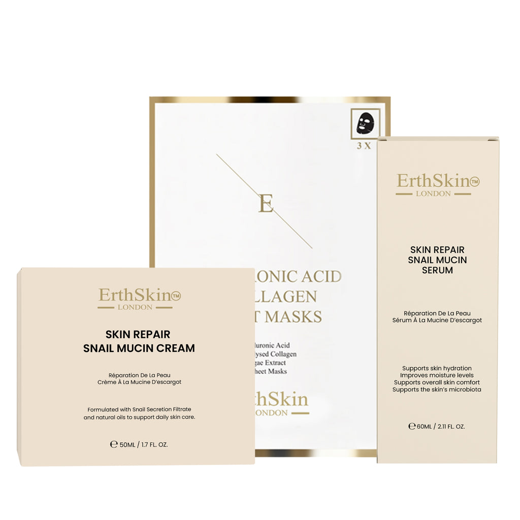 Skin Repair Snail Mucin Cream 50ml + Skin Repair Snail Mucin Serum 60ml + Hyaluronic Acid & Collagen Mask (3 Sheets)