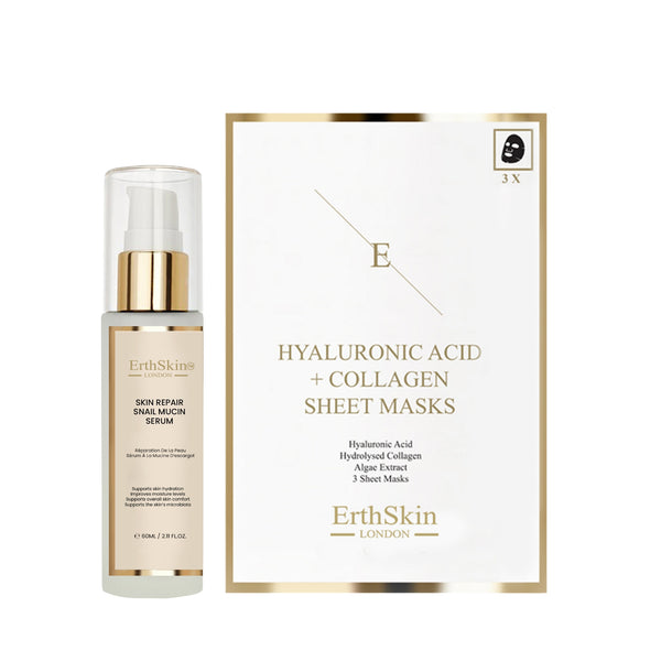 Skin Repair Snail Mucin Serum 60ml +  Hyaluronic Acid & Collagen Mask (3 Sheets)