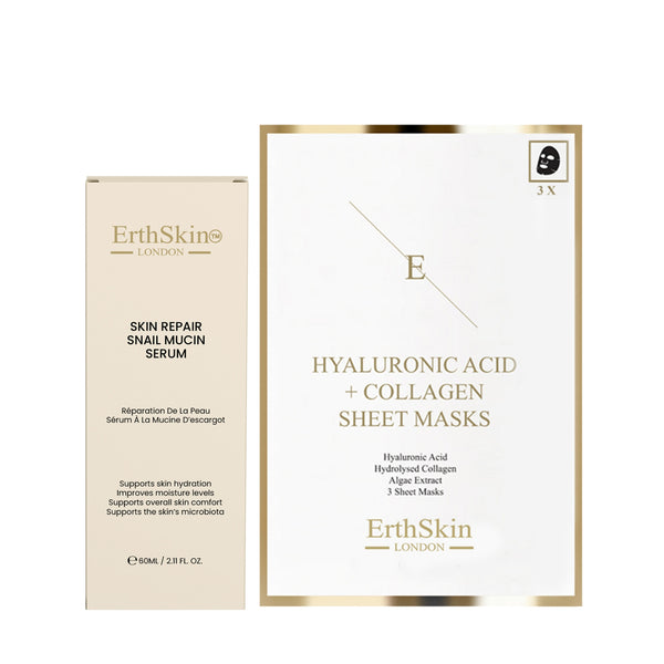 Skin Repair Snail Mucin Serum 60ml +  Hyaluronic Acid & Collagen Mask (3 Sheets)
