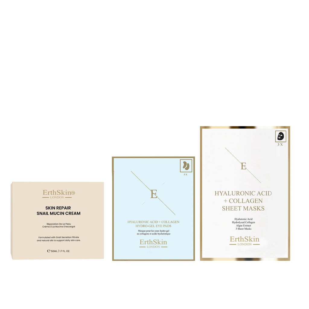 Skin Repair Snail Mucin Cream 50ml + Hyaluronic Acid + Collagen Hydrogel Eye Pads 5 X 2 +  Hyaluronic Acid & Collagen Mask (3 Sheets)