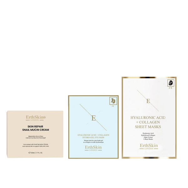 Skin Repair Snail Mucin Cream 50ml + Hyaluronic Acid + Collagen Hydrogel Eye Pads 5 X 2 +  Hyaluronic Acid & Collagen Mask (3 Sheets)